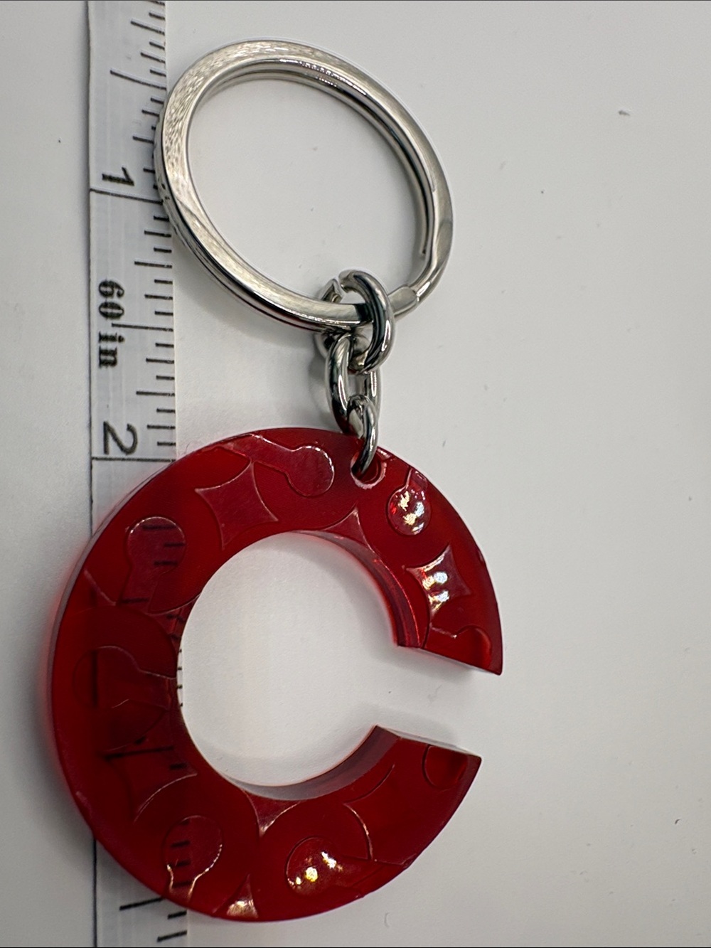 Coach Red Acrilc C-Shaped Logo Keyring Charm